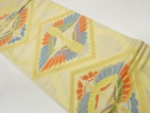 菱に向かい鶴模様織出し袋帯